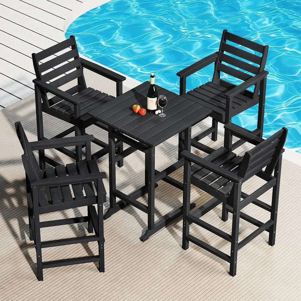 Outdoor Bar Set with 4 High Chairs and Table, Weather-Resistant, Ideal for Patio, Balcony, Poolside, Black
Outdoor Bar Set with 4 High Chairs and Table, Weather-Resistant, Ideal for Patio, Balcony, Poolside, Black