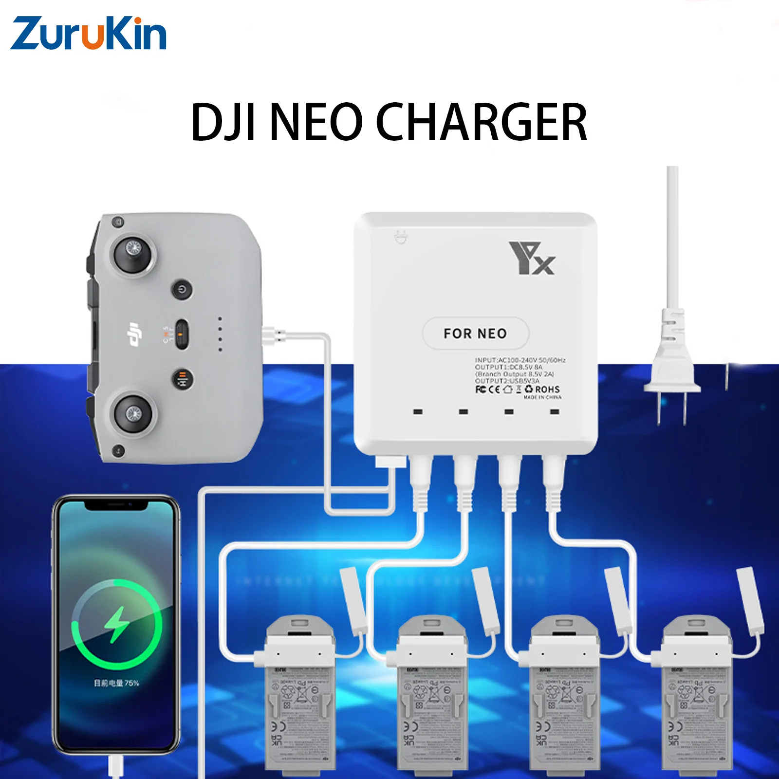 4 in 1 Rapid Battery Charger for DJI NEO Accessories Simultaneous Intelligent Charging Hub Station with USB Port Fast Charge
4 in 1 Rapid Battery Charger for DJI NEO Accessories Simultaneous Intelligent Charging Hub Station with USB Port Fast Charge