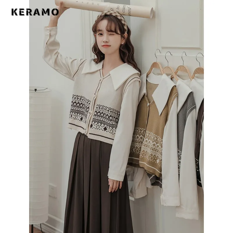 2023 Autumn Casual Sweet Style Peter Pan Collar Long Sleeve Knitting Chiffon Female Blouses Women's Fashion Geometric Shirts
2023 Autumn Casual Sweet Style Peter Pan Collar Long Sleeve Knitting Chiffon Female Blouses Women's Fashion Geometric Shirts
