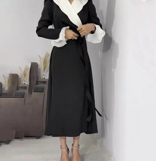 French Style Long Skirt with Ruffle Collar And Black Ruffle Sleeves Slim Fit Umbrella Skirt for Women
French Style Long Skirt with Ruffle Collar And Black Ruffle Sleeves Slim Fit Umbrella Skirt for Women