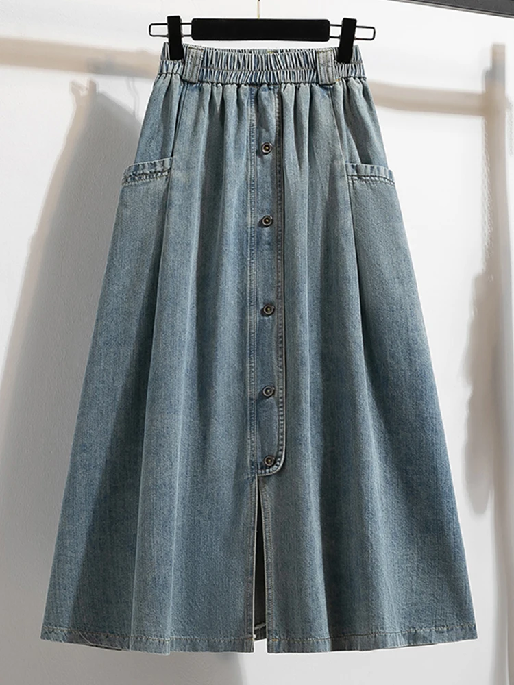 Джинсовая юбка больших размеров для женщин, весна-осень, с эластичной талией, плиссированная, миди, А-силуэт, повседневная, однотонная
Джинсовая юбка больших размеров для женщин, весна-осень, с эластичной талией, плиссированная, миди, А-силуэт, повседневная, однотонная