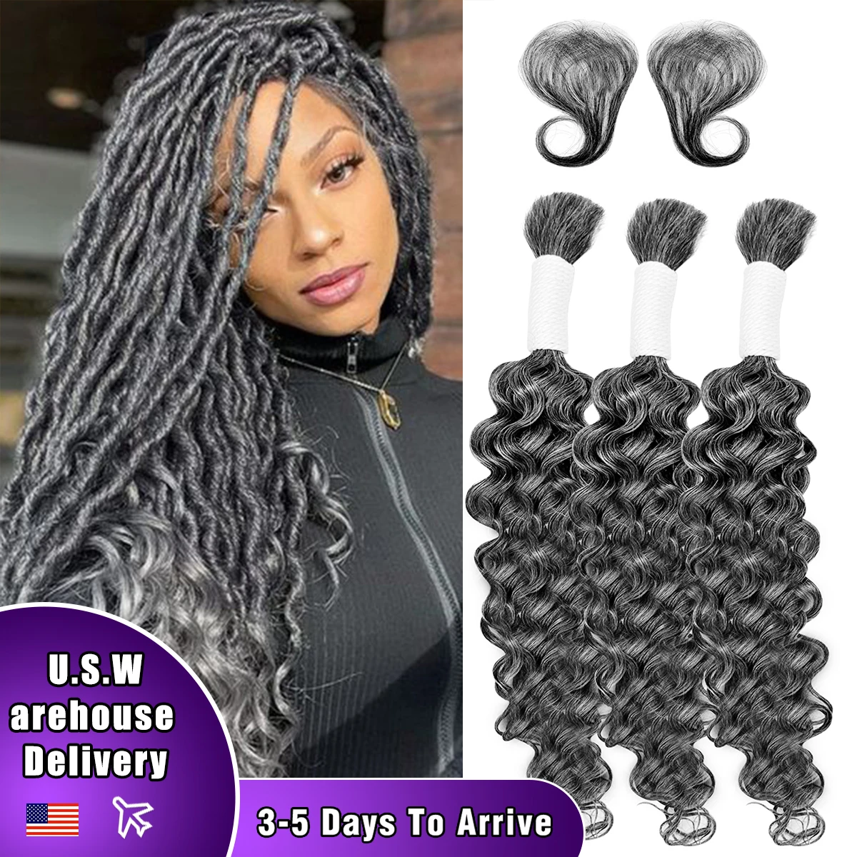 Deep Wave human hair bundle no weft bundle female hair extension 3 strands Gray human hair for real human hair braid
Deep Wave human hair bundle no weft bundle female hair extension 3 strands Gray human hair for real human hair braid