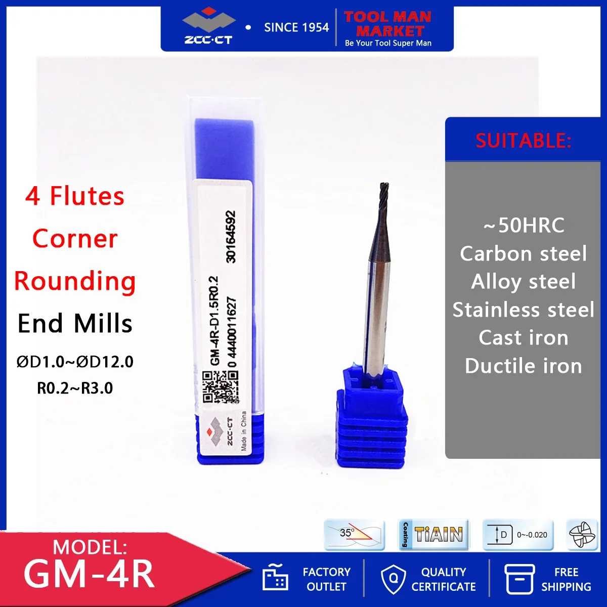 ZCCCT GM-4R 4-флейтовый фрезерный станок из вольфрамовой стали, обработка с ЧПУ HRC50, концевые фрезы для закругления углов, верхняя фреза, станок
ZCCCT GM-4R 4-флейтовый фрезерный станок из вольфрамовой стали, обработка с ЧПУ HRC50, концевые фрезы для закругления углов, верхняя фреза, станок