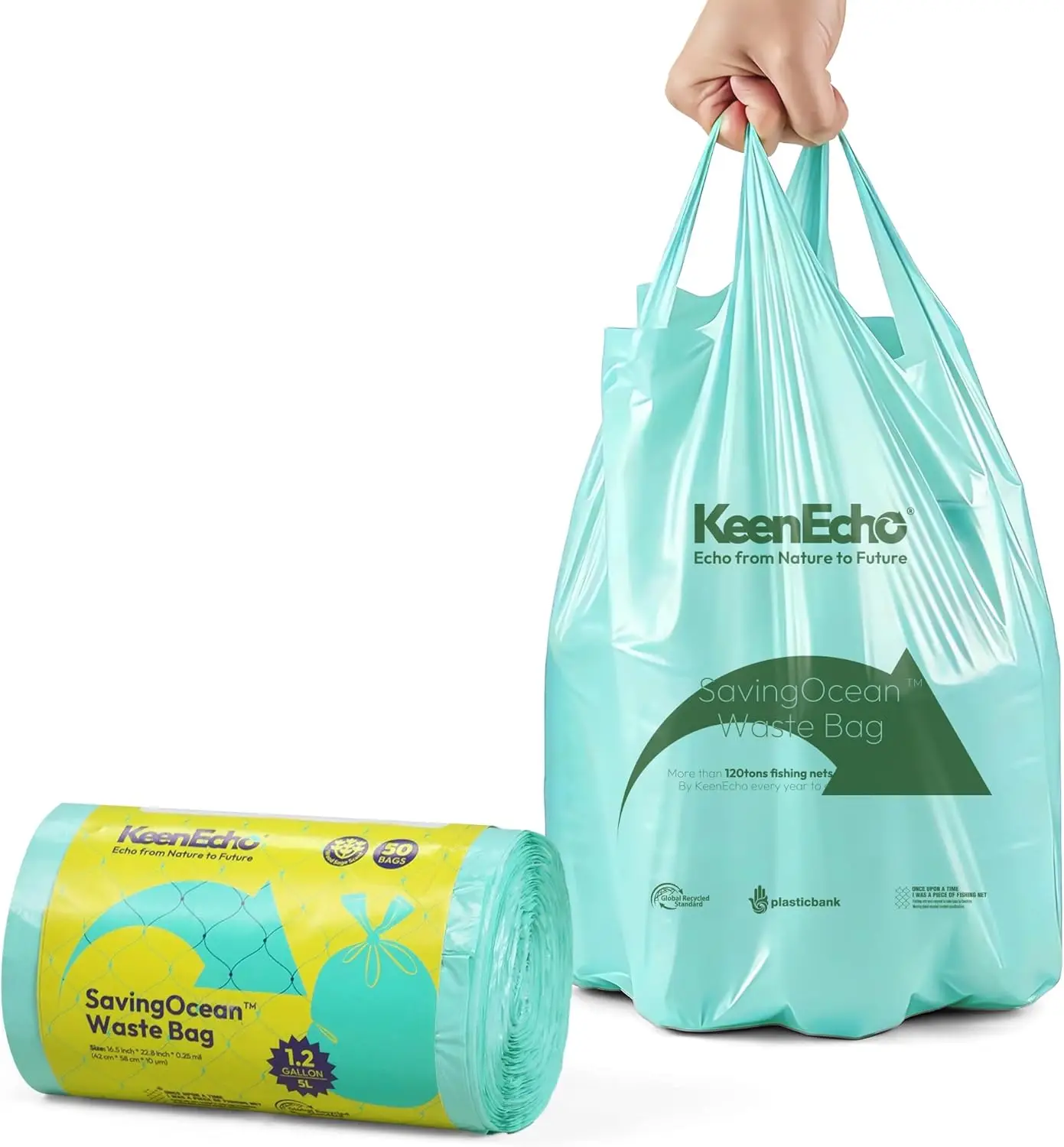 1.2 Gallon Small Green Trash Bags with Handle, Sage & Sea Salt Scented, Made from Recycled Fishing Nets for Bathroom Kitchen
1.2 Gallon Small Green Trash Bags with Handle, Sage & Sea Salt Scented, Made from Recycled Fishing Nets for Bathroom Kitchen