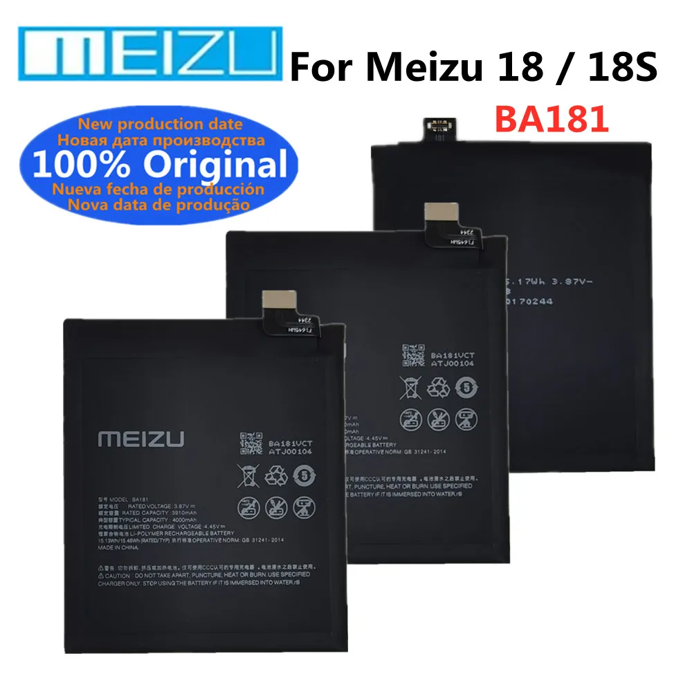 Новый 100% оригинальный сменный аккумулятор BA181 для Meizu 18 18S, аккумуляторы для мобильных телефонов 4000 мАч
Новый 100% оригинальный сменный аккумулятор BA181 для Meizu 18 18S, аккумуляторы для мобильных телефонов 4000 мАч