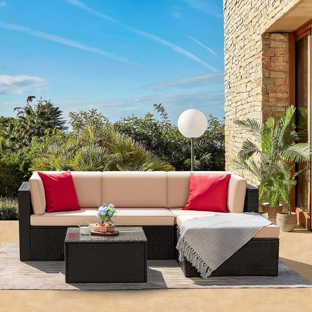 5-piece terrace dialogue set, wicker rattan furniture,outdoor sofa with cushion,pillow and glass table for porch, lawn, and yard
5-piece terrace dialogue set, wicker rattan furniture,outdoor sofa with cushion,pillow and glass table for porch, lawn, and yard
