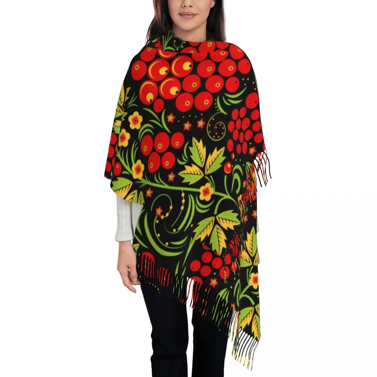 Напечатанный на заказ Хохлома, русский народный художественный шарф для мужчин и женщин, зима-осень, теплые шарфы, шали, накидки 
Напечатанный на заказ Хохлома, русский народный художественный шарф для мужчин и женщин, зима-осень, теплые шарфы, шали, накидки