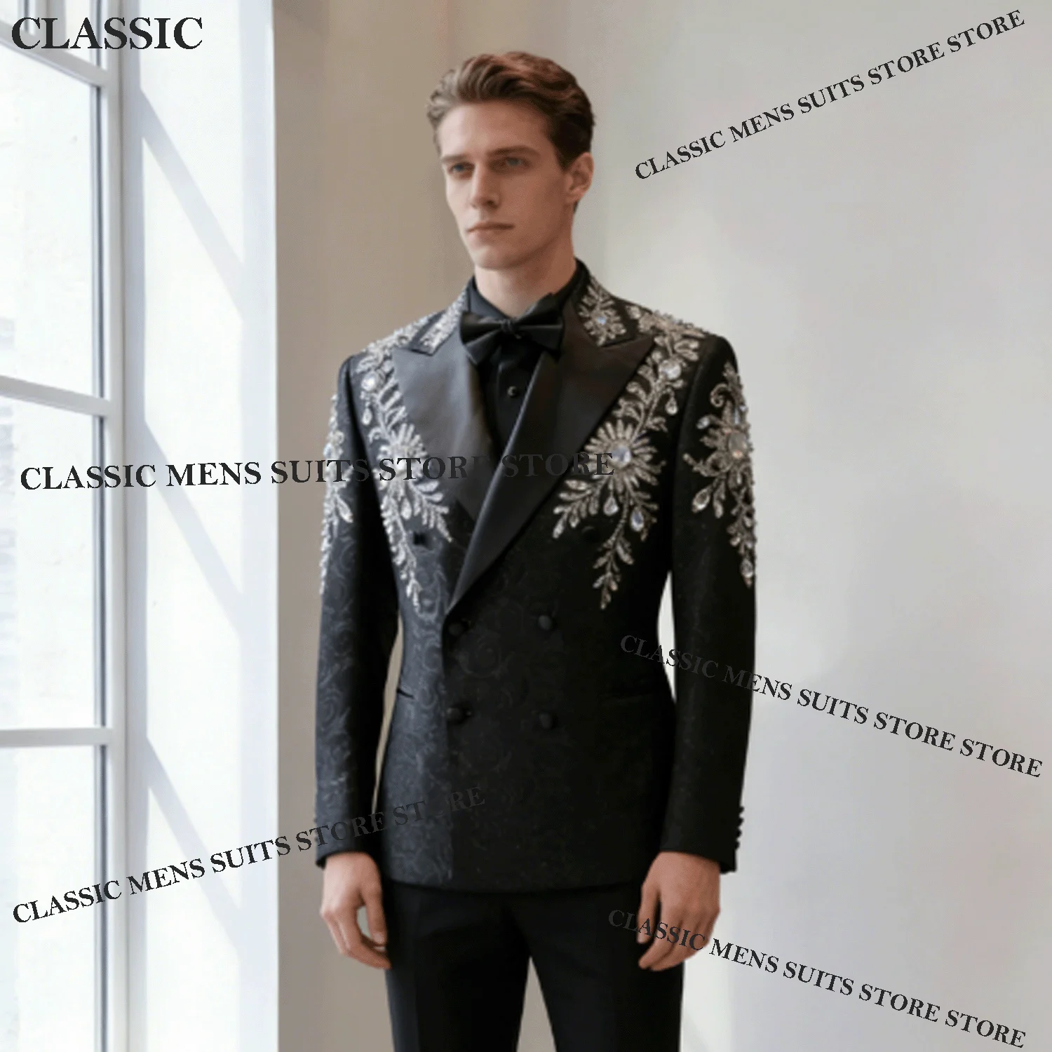 Elegant Crystal Diamond Men Suits Sparkly Jacquard Wedding Tuxedos Slim Ropa hombre 2 Pieces Sets Groom Male Blazers Customized
Elegant Crystal Diamond Men Suits Sparkly Jacquard Wedding Tuxedos Slim Ropa hombre 2 Pieces Sets Groom Male Blazers Customized