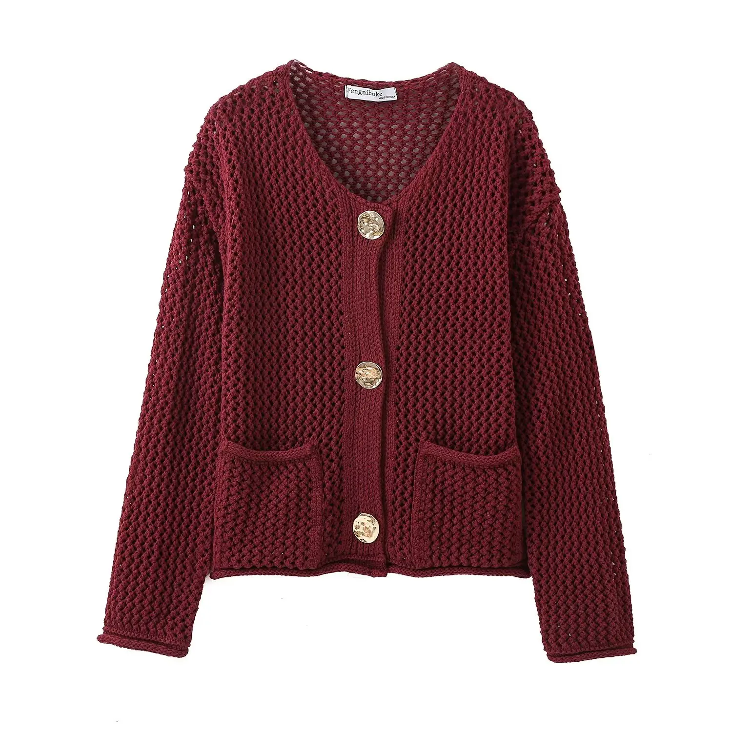 Women's new fashion patch bag decoration casual long sleeved thick knitted coat retro O Neck Button up women's coat chic top
Women's new fashion patch bag decoration casual long sleeved thick knitted coat retro O Neck Button up women's coat chic top