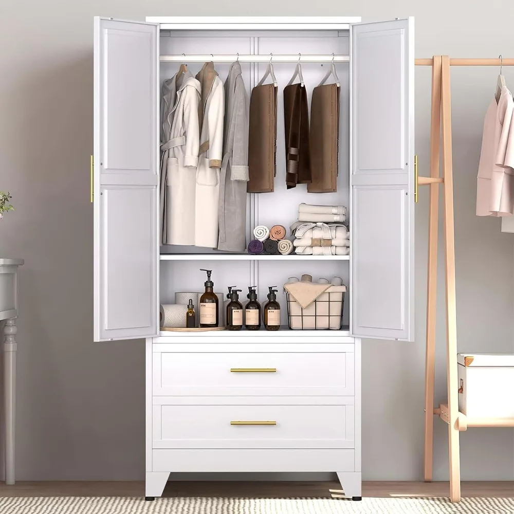 71" Metal Armoire Wardrobe Closet with 2 Drawers, Freestanding 2-Door Tall Clothing Storage with Adjustable Shelves and Hanging
71" Metal Armoire Wardrobe Closet with 2 Drawers, Freestanding 2-Door Tall Clothing Storage with Adjustable Shelves and Hanging