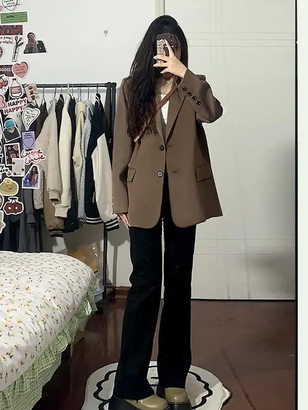 Coffe Brown Women's Suit Jaet Casual Commute Sle Loose Fit oulder Lengthened All Match Spring Autumn New Arrival
Coffe Brown Women's Suit Jaet Casual Commute Sle Loose Fit oulder Lengthened All Match Spring Autumn New Arrival