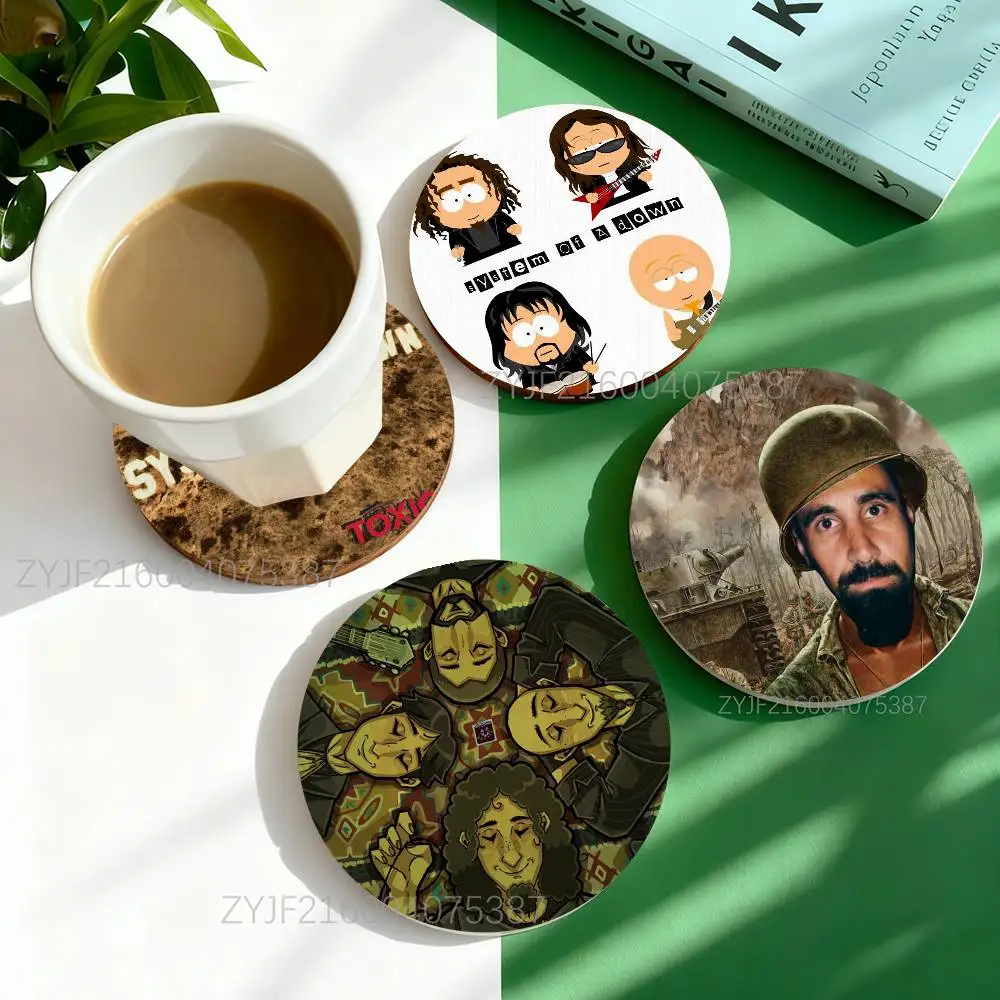 Band S-System Of A Down Round Wooden Coasters Heat Resistant Non-slip Drink Cafe Decoration 2D Flat Color Print Coasters Set
Band S-System Of A Down Round Wooden Coasters Heat Resistant Non-slip Drink Cafe Decoration 2D Flat Color Print Coasters Set