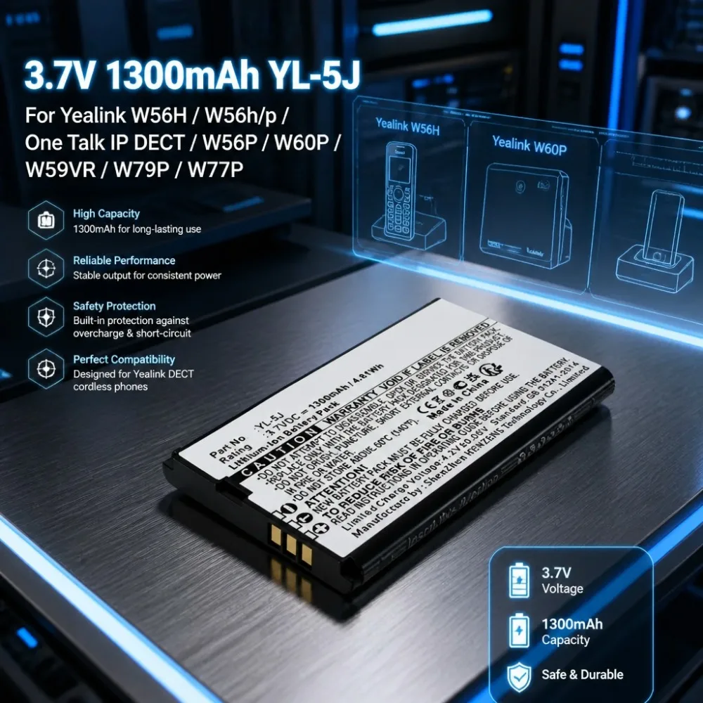 In Stock Upgrade 3.7V 1300mAh YL-5J Cordless Phone Battery For Yealink W56H W56h/p One Talk IP DECT W56P W60P W59VR W79P W77P
In Stock Upgrade 3.7V 1300mAh YL-5J Cordless Phone Battery For Yealink W56H W56h/p One Talk IP DECT W56P W60P W59VR W79P W77P