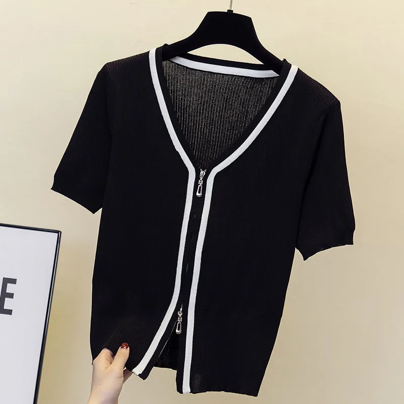 plus Size Women's Summer Thin Ice Silk Knitted Short Sleeve T-Shirt V-Neck Zipper Top Slimming Meat Covering Street Style
plus Size Women's Summer Thin Ice Silk Knitted Short Sleeve T-Shirt V-Neck Zipper Top Slimming Meat Covering Street Style