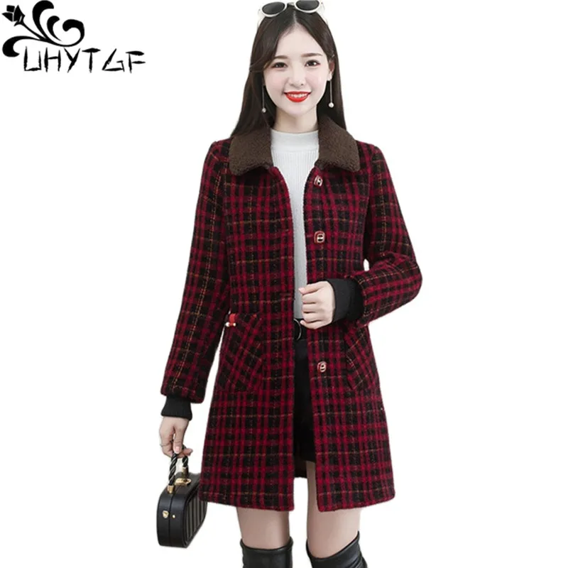 UHYTGF XL-6XL Winter Coat Women Fashion Stitching Medium Length Plaid Woolen Jacket Female Korean Slim Warm Ladies Overcoat 2261
UHYTGF XL-6XL Winter Coat Women Fashion Stitching Medium Length Plaid Woolen Jacket Female Korean Slim Warm Ladies Overcoat 2261