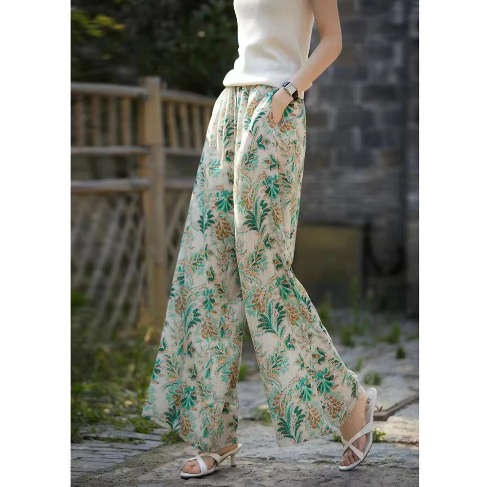 Green Floral Print Wide Leg Pants Women's Summer 2025 New Seaside Vacation Cotton Linen Loose Pants Korean Fashion
Green Floral Print Wide Leg Pants Women's Summer 2025 New Seaside Vacation Cotton Linen Loose Pants Korean Fashion