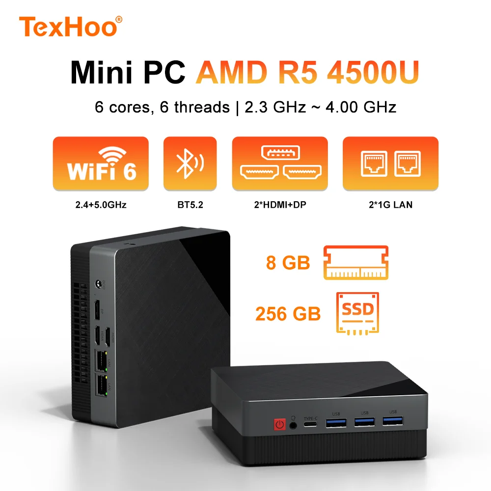 Texhoo Mini PC Computer Gaming AMD Ryzen5 4500U 8/16GB DDR4 2666MHz 256/512G PCIe 3.0 SSD WiFi6 BT5.2 Desktop Computer Office PC
Texhoo Mini PC Computer Gaming AMD Ryzen5 4500U 8/16GB DDR4 2666MHz 256/512G PCIe 3.0 SSD WiFi6 BT5.2 Desktop Computer Office PC