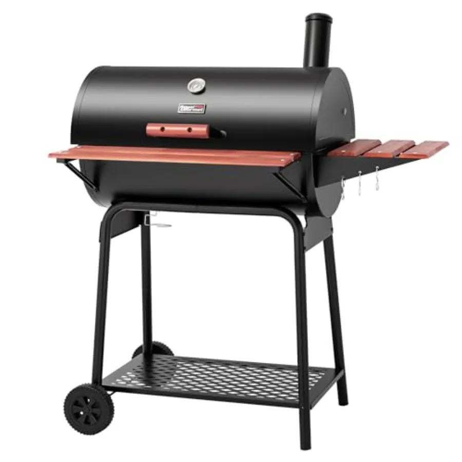 Outdoor charcoal grill for backyard, patio and parties; steel with wood-painted finish; black; 30-barrel design, 627 sq in cook
Outdoor charcoal grill for backyard, patio and parties; steel with wood-painted finish; black; 30-barrel design, 627 sq in cook