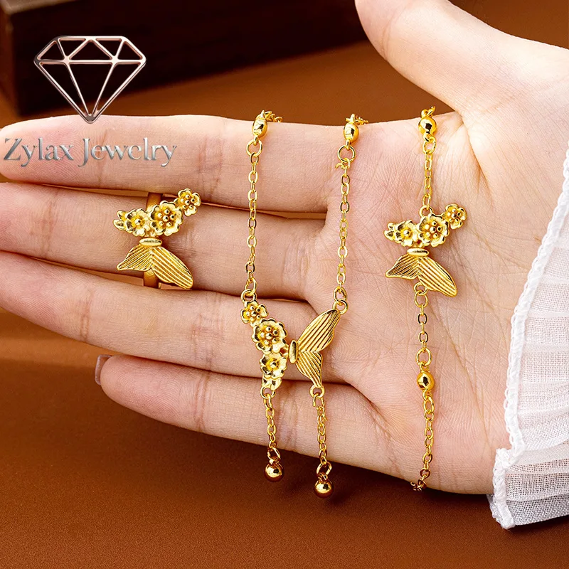 Zylax Jewelry Luxury 24K 9999 Pure Gold real gold Women's Butterfly Love Flower Bracelet Ring Necklace suit
Zylax Jewelry Luxury 24K 9999 Pure Gold real gold Women's Butterfly Love Flower Bracelet Ring Necklace suit