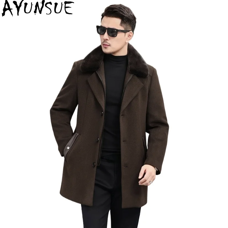 Мужское пальто AYUNSUE из 89% шерсти, осенне-зимнее, средней длины, кашемировая куртка с отстегивающимся воротником из меха норки и подкладкой из гусиного пуха
Мужское пальто AYUNSUE из 89% шерсти, осенне-зимнее, средней длины, кашемировая куртка с отстегивающимся воротником из меха норки и подкладкой из гусиного пуха