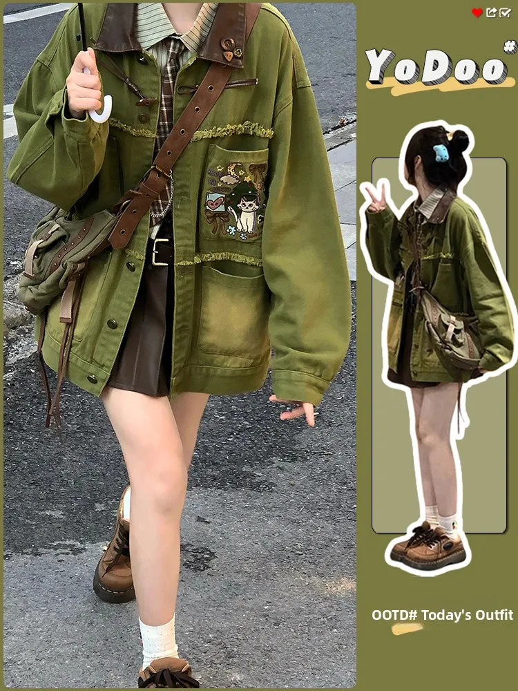 American Retro Sle Spliced Avocado een Denim Jaet Women's Spring Autumn Design Unique Vintage Vibe Trendy Coat Jaet
American Retro Sle Spliced Avocado een Denim Jaet Women's Spring Autumn Design Unique Vintage Vibe Trendy Coat Jaet