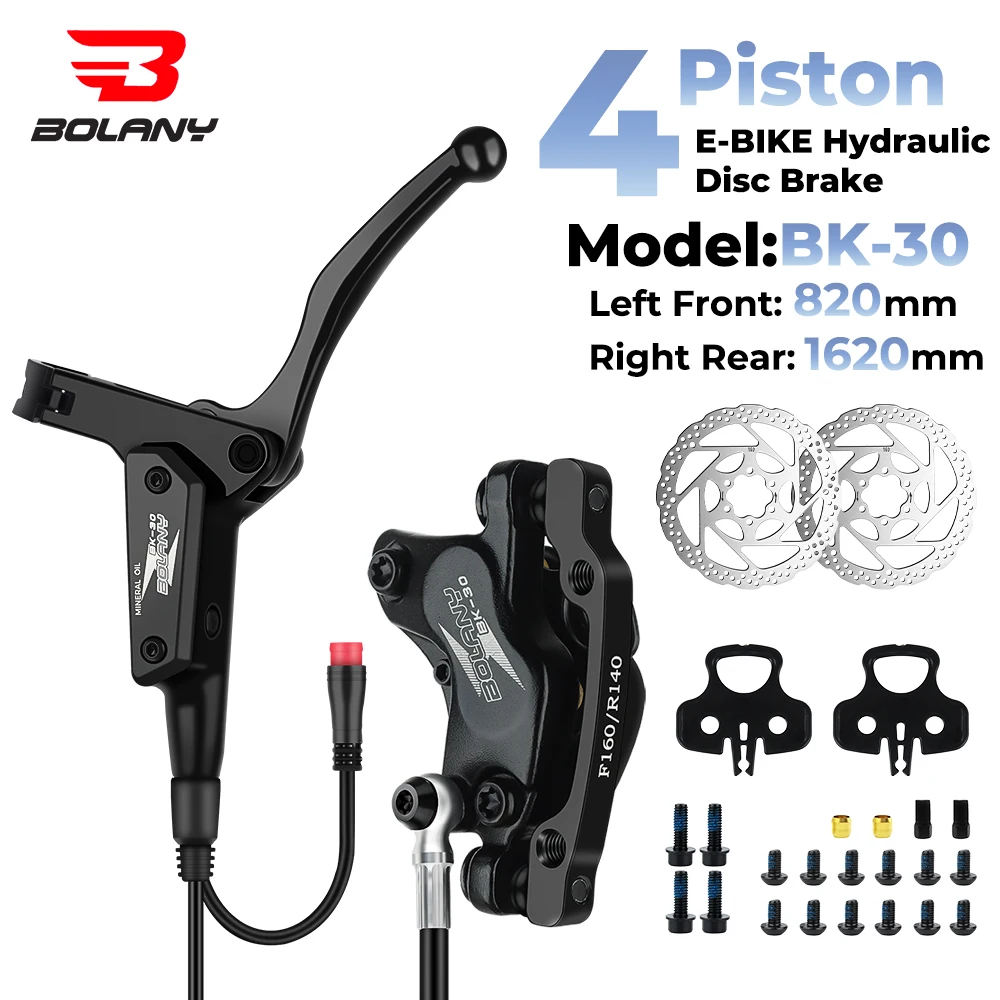 BOLANY E-BIKE 4-Piston Hydraulic Disc Brake Set,Front & Rear Calipers,with 160mm Rotors,830mm/1620mm Cables for Electric Bicycle
BOLANY E-BIKE 4-Piston Hydraulic Disc Brake Set,Front & Rear Calipers,with 160mm Rotors,830mm/1620mm Cables for Electric Bicycle