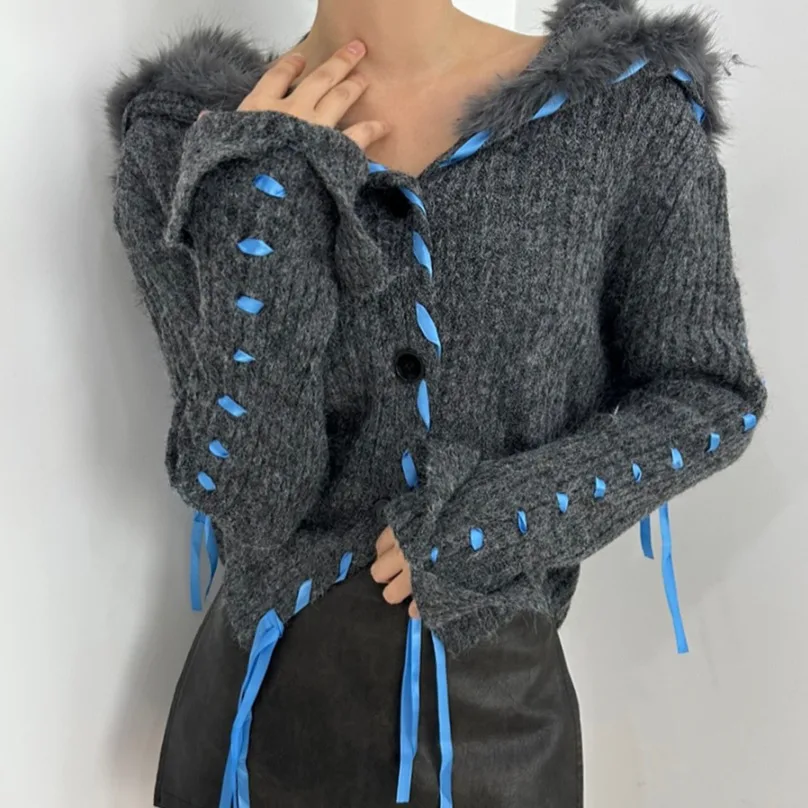 Korean Sle Women's Knitted Jaet with Belt ort Long Sve Large Fur Collar Splice Design Autumn Winter Faion Top
Korean Sle Women's Knitted Jaet with Belt ort Long Sve Large Fur Collar Splice Design Autumn Winter Faion Top