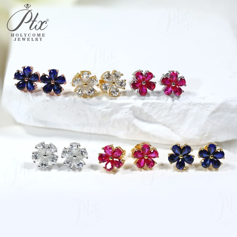 Five-petal Ear Stud Piercing Earrings Ruby Sapphire Moissanite Pear Cut 925 Sterling Silver Jewelry for Woman Gift Top Quality
Five-petal Ear Stud Piercing Earrings Ruby Sapphire Moissanite Pear Cut 925 Sterling Silver Jewelry for Woman Gift Top Quality