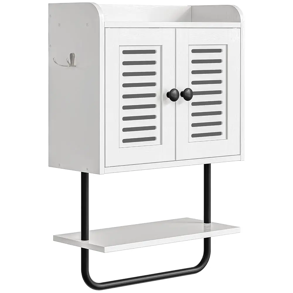 Medicine Cabinet, Double Doors Bathroom Wall Cabinet With Towel Bar, Adjustable Shelf, 2 Hooks, Over The Toilet Storage
Medicine Cabinet, Double Doors Bathroom Wall Cabinet With Towel Bar, Adjustable Shelf, 2 Hooks, Over The Toilet Storage