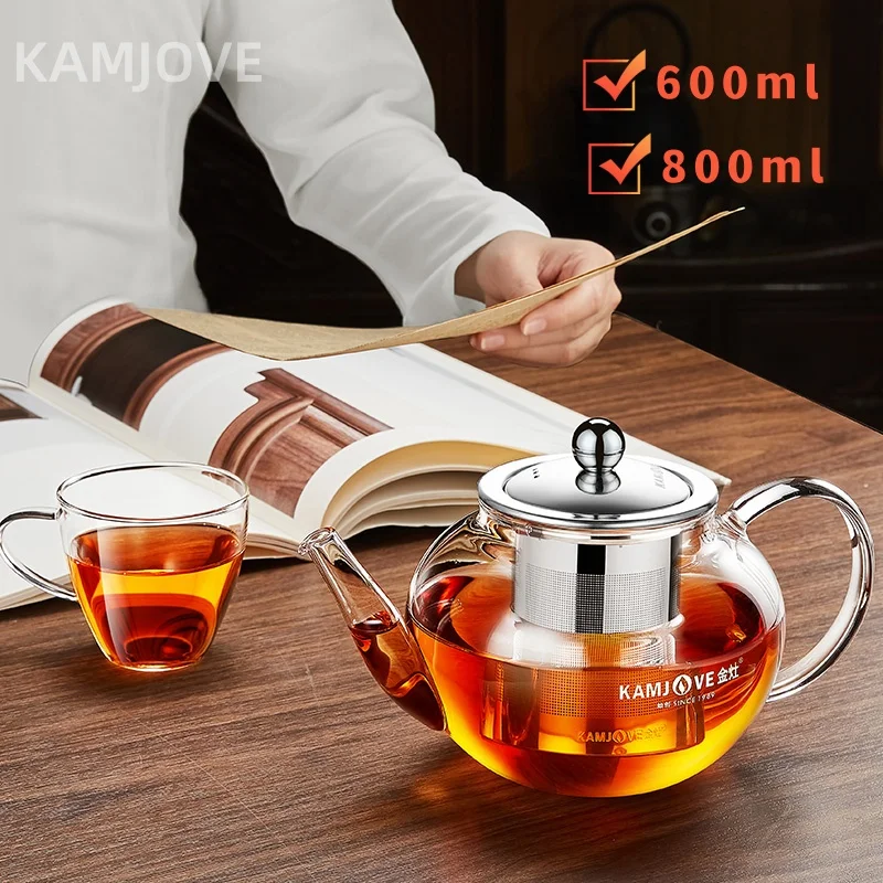 KAMJOVE 600/800ML Heat-resistant Glass Tea Pot Stainless Steel Inner Tea Separation Kettle Manual Blow Molding Glass Tea Cup
KAMJOVE 600/800ML Heat-resistant Glass Tea Pot Stainless Steel Inner Tea Separation Kettle Manual Blow Molding Glass Tea Cup