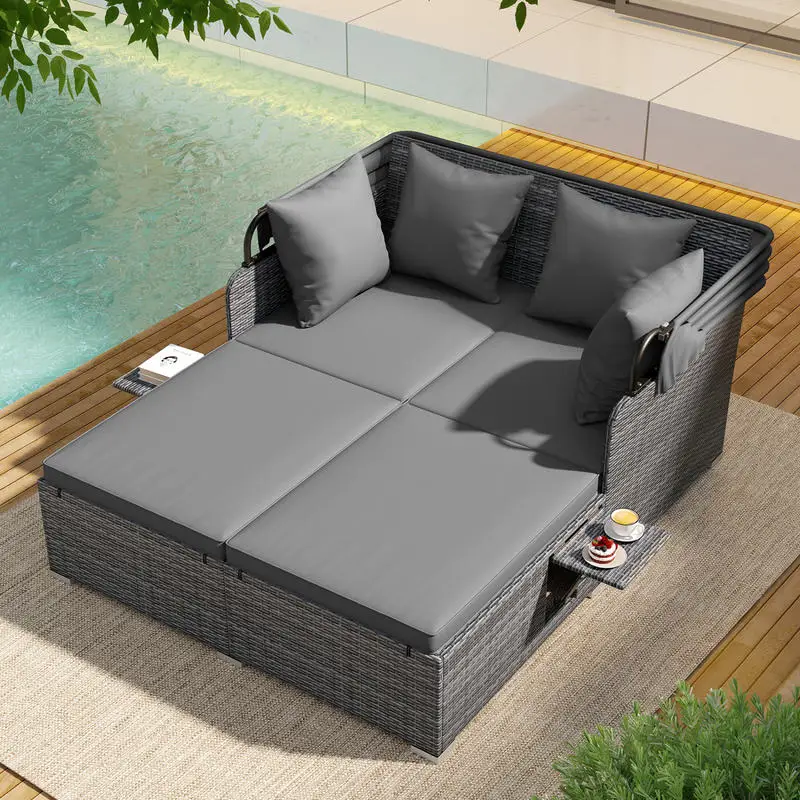 Patio Rattan Daybed with Retractable Canopy and Side Tables-Mix Gray
Patio Rattan Daybed with Retractable Canopy and Side Tables-Mix Gray