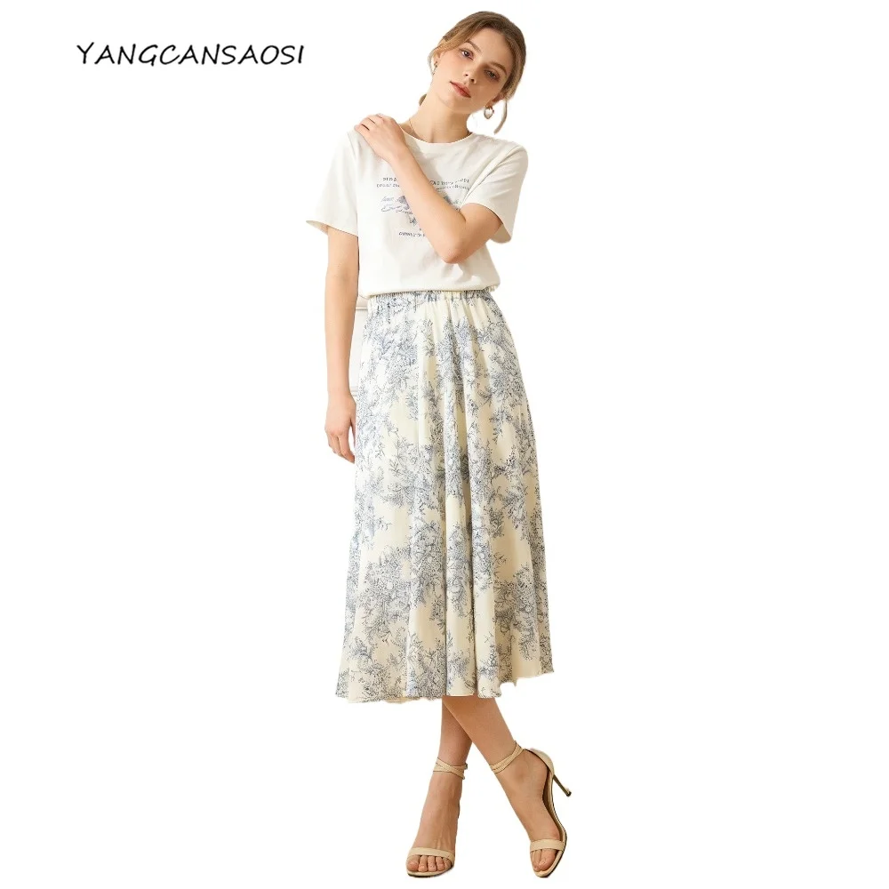 Women's Casual New 100% Natural Mulberry Silk Crepe De Chine Blue and White Porcelain Printed Diagonal Cut Large Swing Skirt
Women's Casual New 100% Natural Mulberry Silk Crepe De Chine Blue and White Porcelain Printed Diagonal Cut Large Swing Skirt