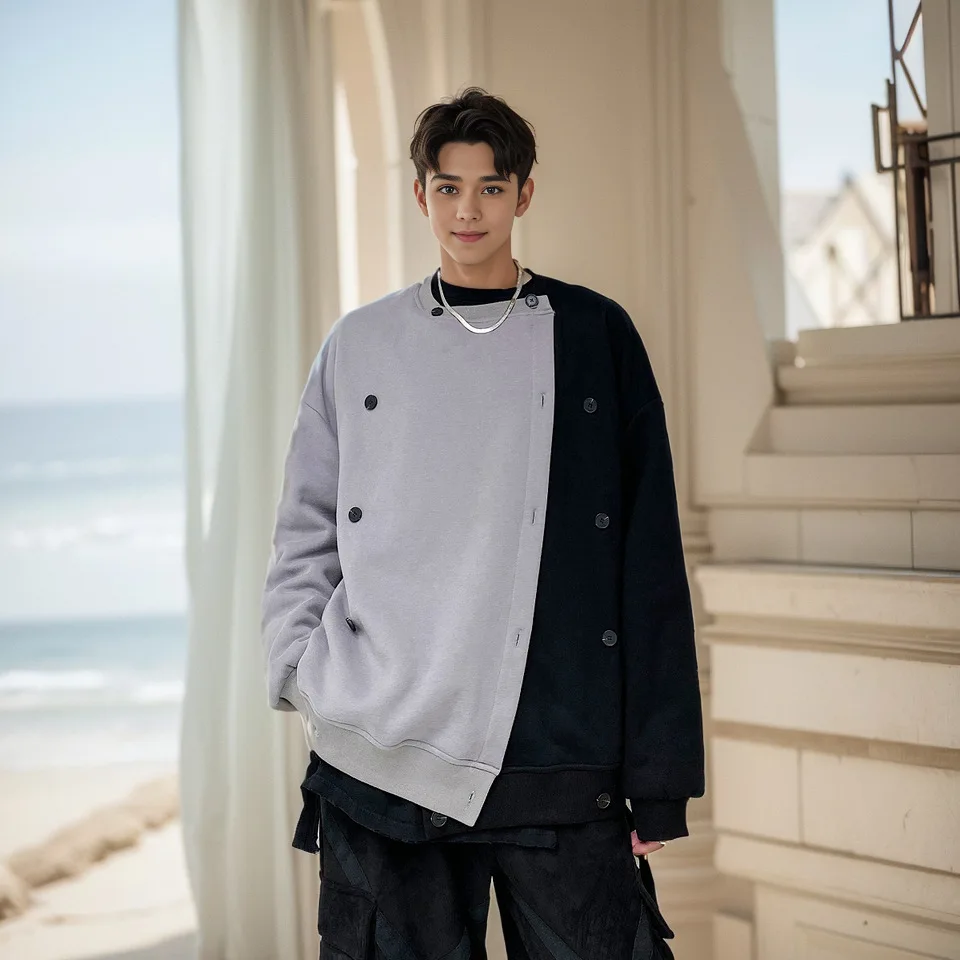 High Street Men's Design Sense Sweatshirt Fashion Brand Button Various Wear Personality Jacket Round Neck Long Sleeve دمابل
High Street Men's Design Sense Sweatshirt Fashion Brand Button Various Wear Personality Jacket Round Neck Long Sleeve دمابل