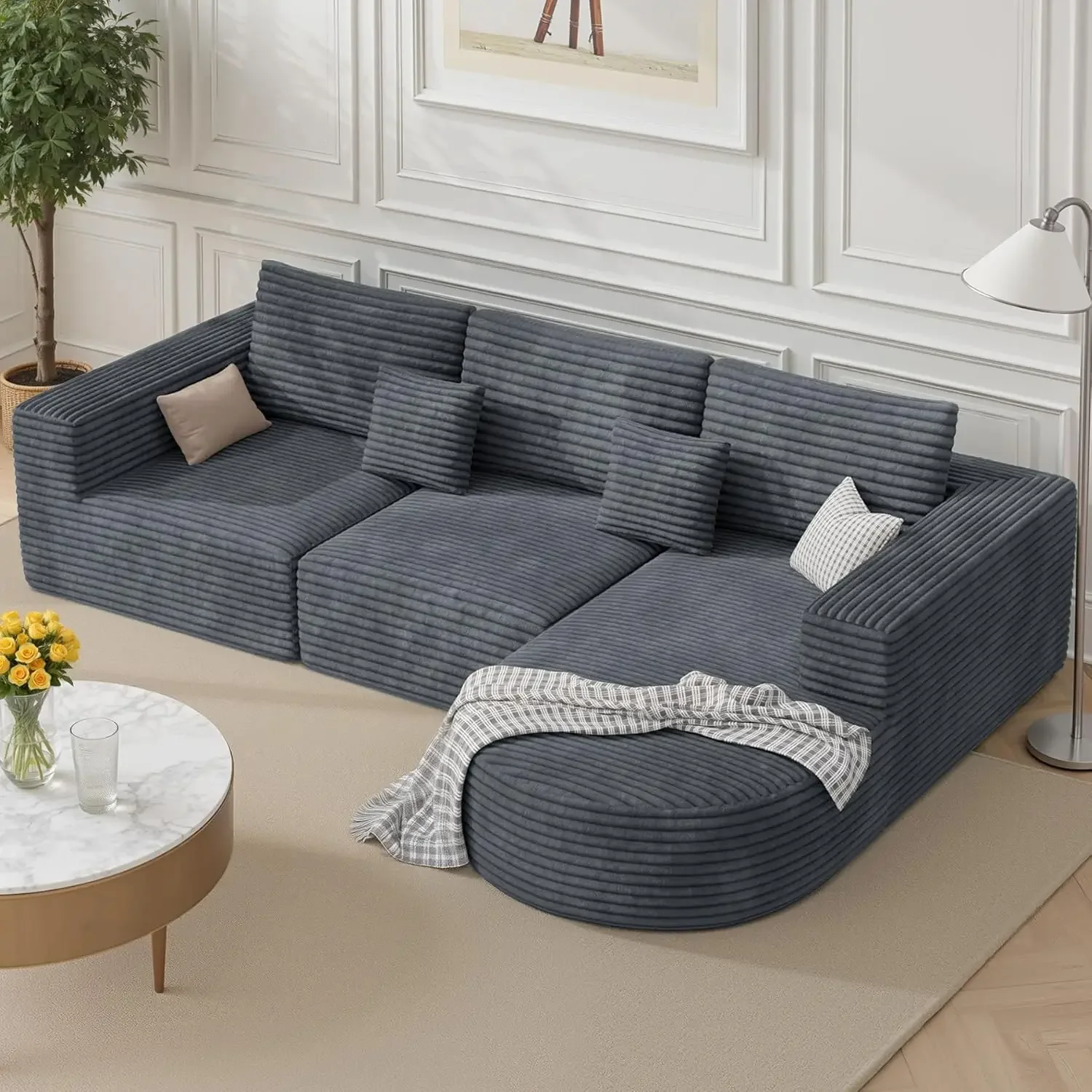 110" Boneless Couches for Living Room,Modular Sectional Sofa with Ottoman,Cloud Couch in a Box,Sponge Compression L-Shaped Sofas
110" Boneless Couches for Living Room,Modular Sectional Sofa with Ottoman,Cloud Couch in a Box,Sponge Compression L-Shaped Sofas
