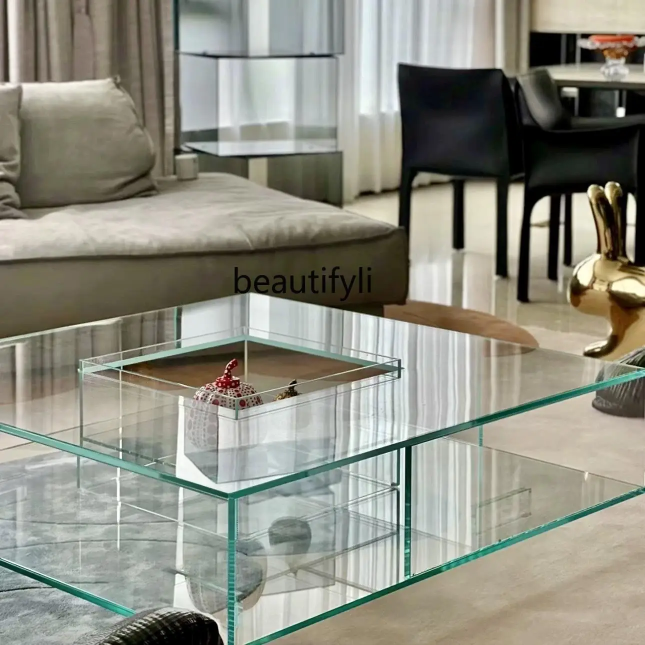 Italian minimalist glass coffee table living room household square office low table
Italian minimalist glass coffee table living room household square office low table