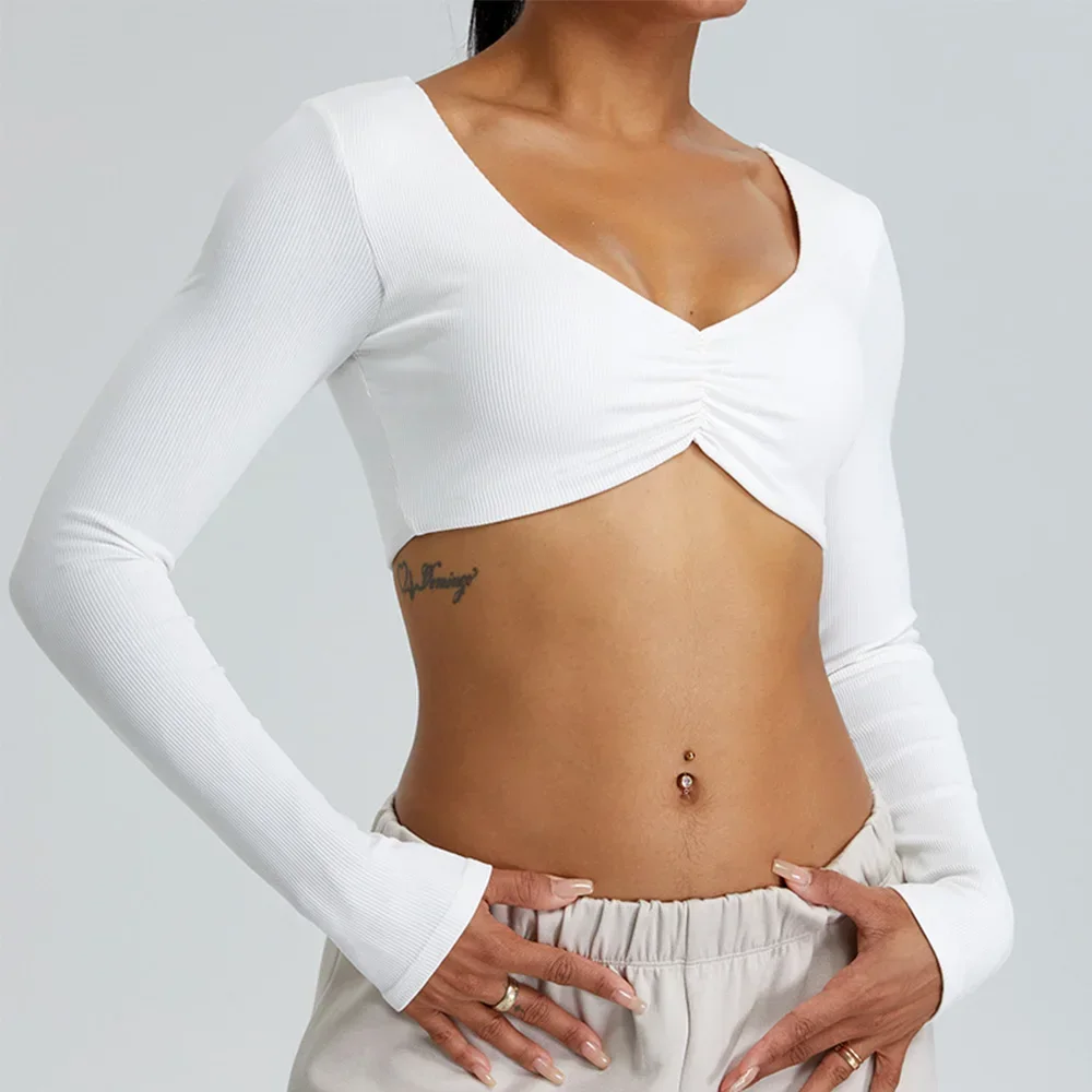 Sexy Yoga Shirts Deep V-Neck Long Sleeve Sports Shirts For Women Gym Fitness Running Yoga Tops With Pads Ribbed Crop Tops Shirts
Sexy Yoga Shirts Deep V-Neck Long Sleeve Sports Shirts For Women Gym Fitness Running Yoga Tops With Pads Ribbed Crop Tops Shirts