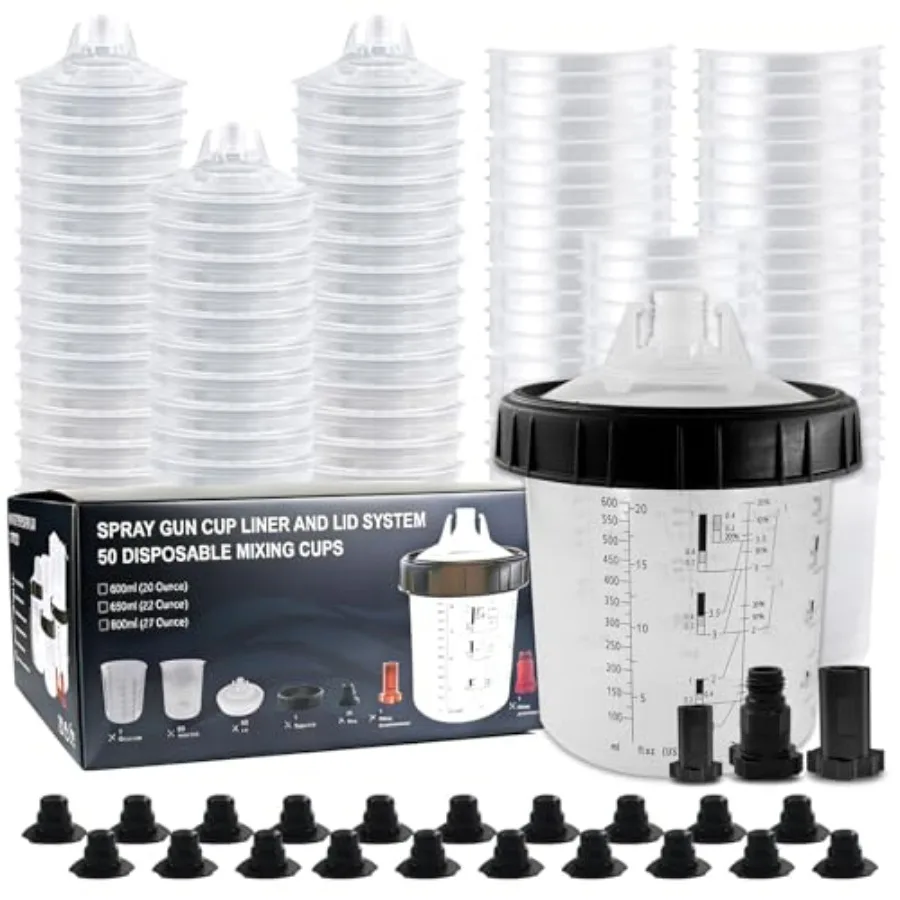 SRQ Disposable Paint Spray Cup System for HVLP and LVLP Paint Guns Standard 20-Ounce 600ml Kit with 50 Mixng Cups and Lids Syst
SRQ Disposable Paint Spray Cup System for HVLP and LVLP Paint Guns Standard 20-Ounce 600ml Kit with 50 Mixng Cups and Lids Syst