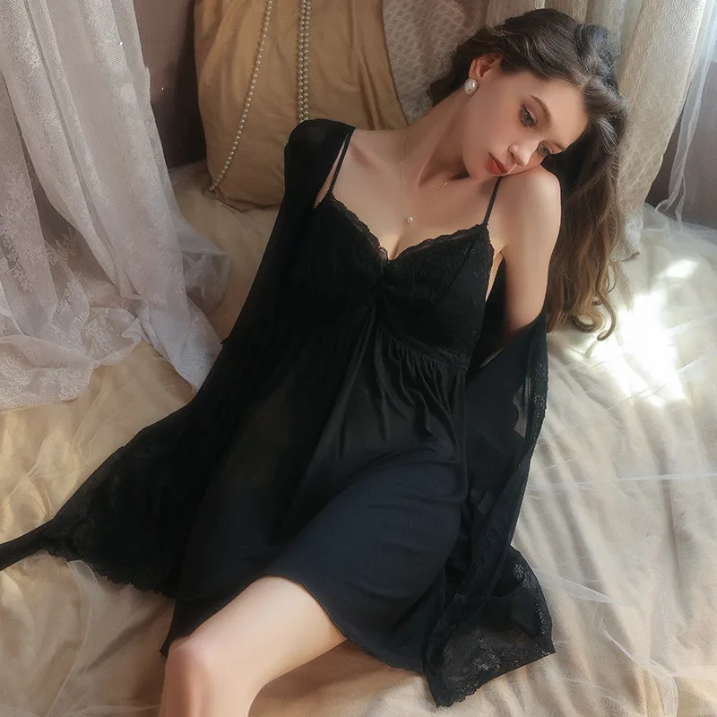 Female Nighty&Robe Set Sexy Lace Mujer Lencerias Nightgown Home Dress Summer Sleepwear Silky Thin Loungewear
Female Nighty&Robe Set Sexy Lace Mujer Lencerias Nightgown Home Dress Summer Sleepwear Silky Thin Loungewear