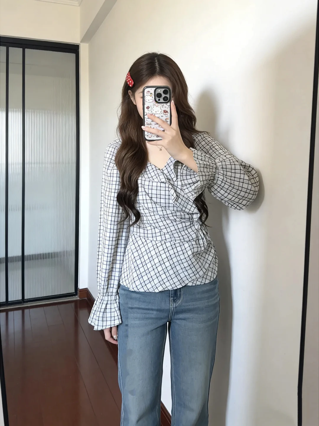 plus Size Women's Plaid Shirt V-Neck Tuck Waist Bell Sleeve Korean Style Commute Wind Breathable Polyester Fiber Long Sleeve
plus Size Women's Plaid Shirt V-Neck Tuck Waist Bell Sleeve Korean Style Commute Wind Breathable Polyester Fiber Long Sleeve