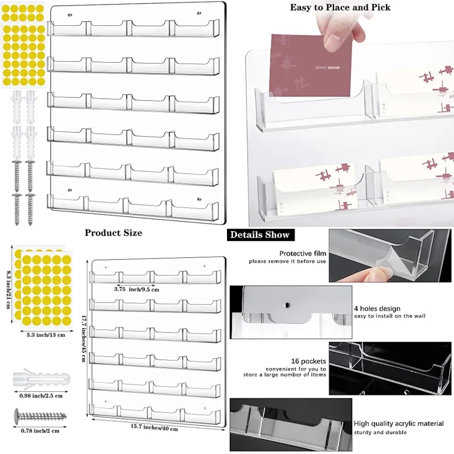 Business Card Holder Wall Mount Clear Sticker Display Marketing Holder Acrylic Business Card Stand Multi Pocket Rack Organizer
Business Card Holder Wall Mount Clear Sticker Display Marketing Holder Acrylic Business Card Stand Multi Pocket Rack Organizer