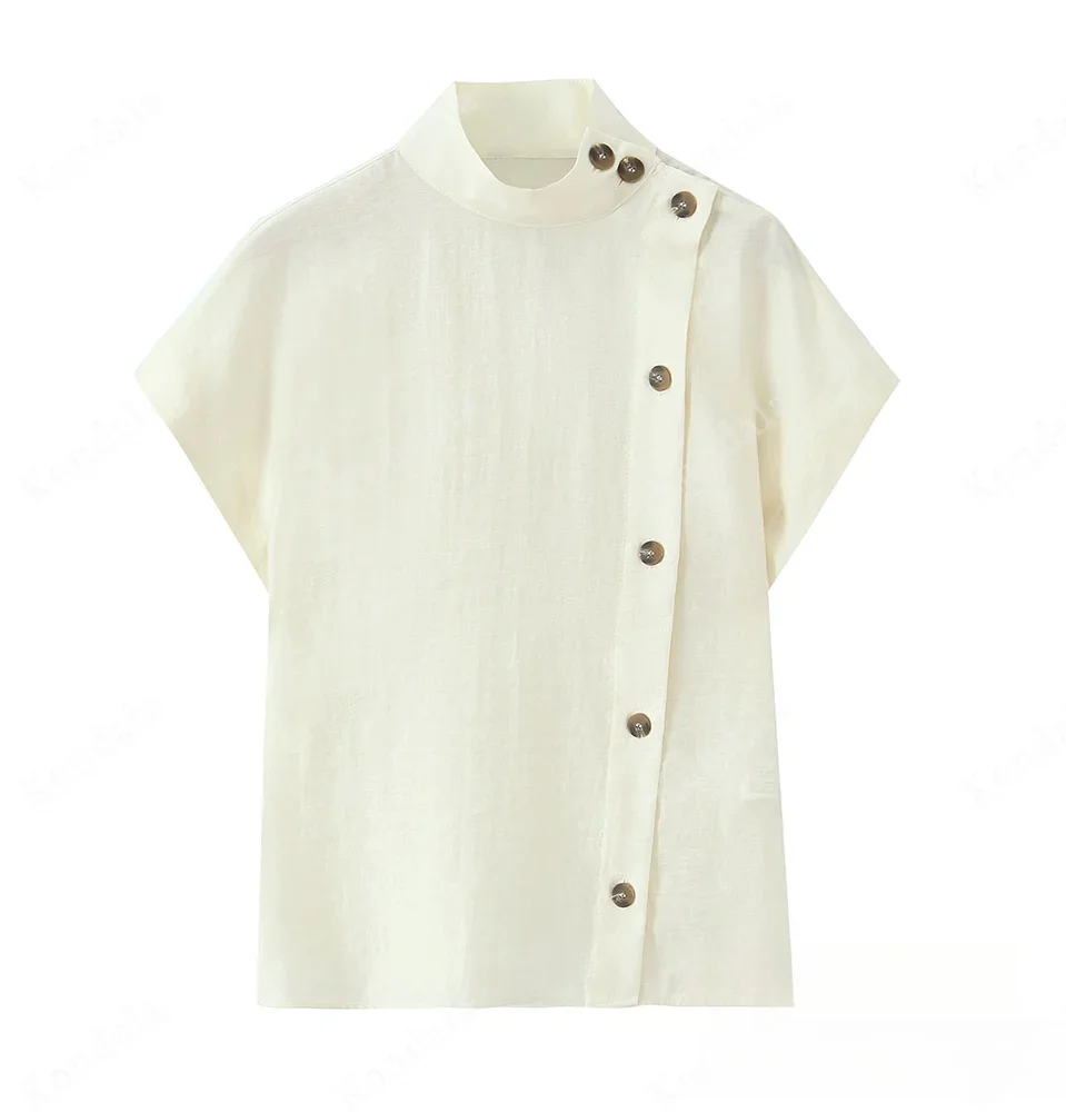 KONDALA женская элегантная асимметричная рубашка с полувысоким воротником и пуговицами, весна-лето 2021, модная повседневная женская рубашка с короткими рукавами 
KONDALA женская элегантная асимметричная рубашка с полувысоким воротником и пуговицами, весна-лето 2021, модная повседневная женская рубашка с короткими рукавами