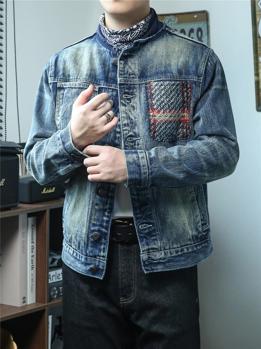 Vintage American Sle ort Denim Jaet without Collar Spliced with Sea Hair for Men Trendy Spring Autumn Outerwear
Vintage American Sle ort Denim Jaet without Collar Spliced with Sea Hair for Men Trendy Spring Autumn Outerwear