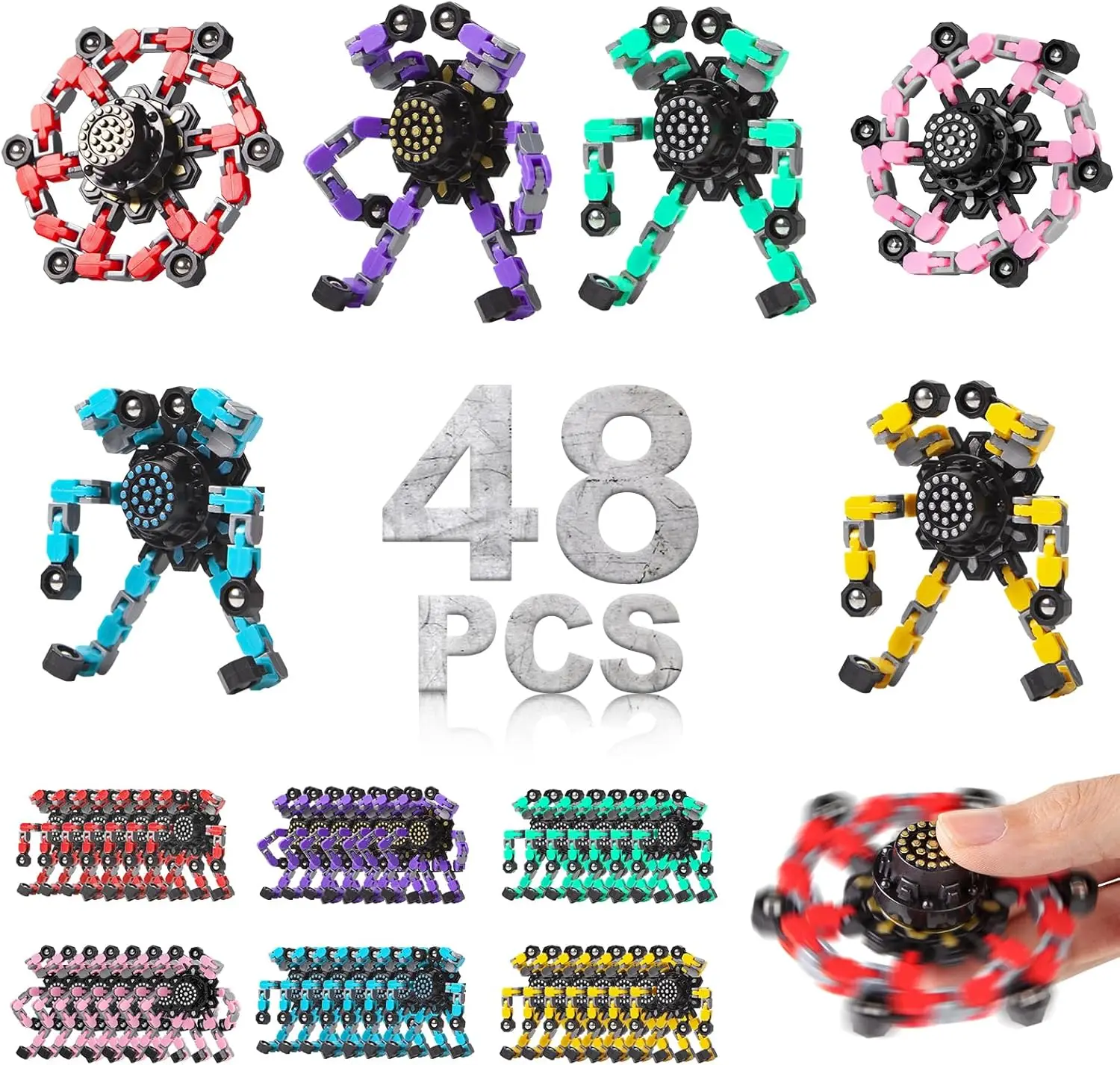 16-64 Pcs Transformable Fidget Spinners, Robot Sensory Fingertip Toys for Kids Adults, Birthday Party Favors & Classroom Prizes
16-64 Pcs Transformable Fidget Spinners, Robot Sensory Fingertip Toys for Kids Adults, Birthday Party Favors & Classroom Prizes