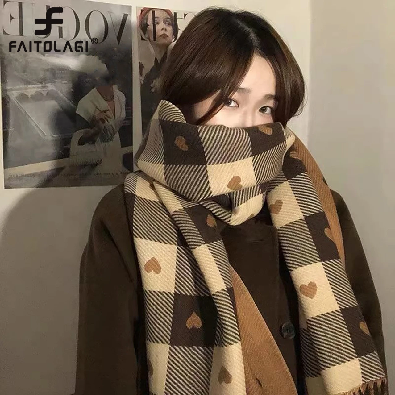 Autumn Winter Heart-Patterned Scarf for Women Korean Plaid Imitation Cashmere Scarves Thick Large Blanket Shawl Scarf
Autumn Winter Heart-Patterned Scarf for Women Korean Plaid Imitation Cashmere Scarves Thick Large Blanket Shawl Scarf