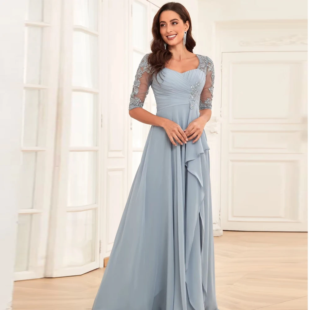 Customized Lace Chiffon The Mother of Bride Dresses Long Ruffle Half Sleeve Formal With Slit Wedding Party Dresses
Customized Lace Chiffon The Mother of Bride Dresses Long Ruffle Half Sleeve Formal With Slit Wedding Party Dresses