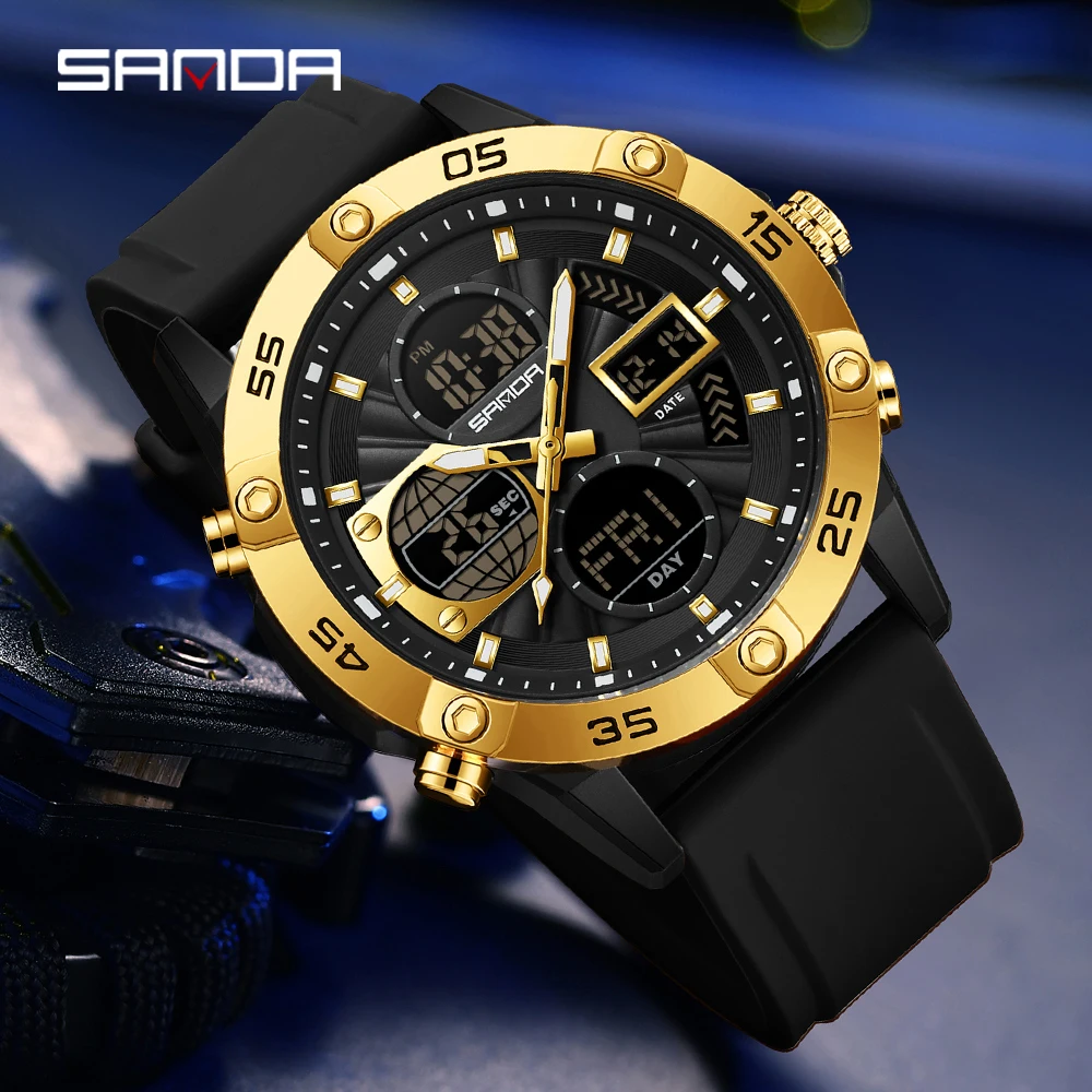 Новые модные мужские спортивные часы SANDA с двойным дисплеем и двойным механизмом, многофункциональные, водонепроницаемые 5ATM, подарок
Новые модные мужские спортивные часы SANDA с двойным дисплеем и двойным механизмом, многофункциональные, водонепроницаемые 5ATM, подарок