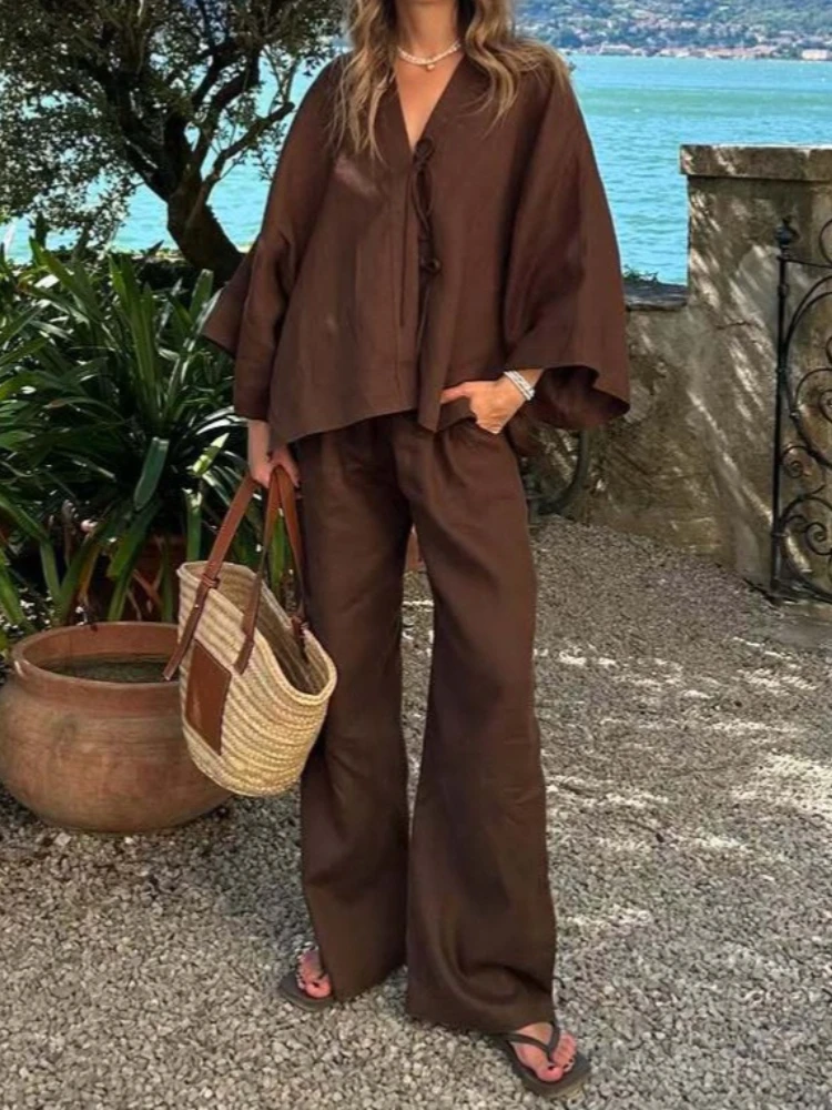 New Cotton Linen Women's Pant Set Casual Loose Solid Buttons Shirt Pants Outfit Summer Lady Daily Chic Loose Trousers Suit
New Cotton Linen Women's Pant Set Casual Loose Solid Buttons Shirt Pants Outfit Summer Lady Daily Chic Loose Trousers Suit