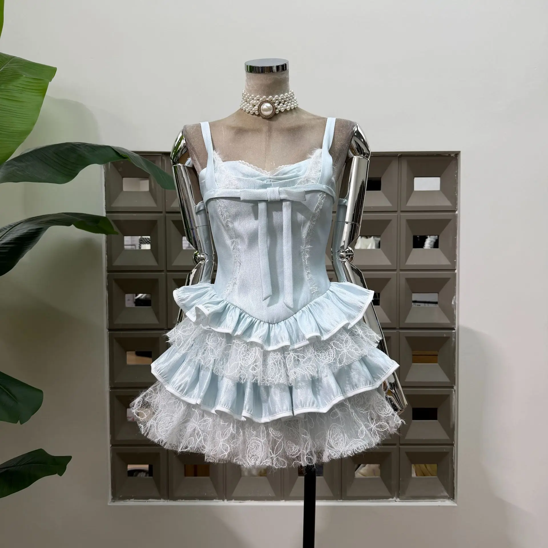 Dresses For Women Spaghetti Mini Dress Bowknot Lace Layered Cake Skirt Sweet Elegant Luxury Birthday Party Prom Gown vestidos
Dresses For Women Spaghetti Mini Dress Bowknot Lace Layered Cake Skirt Sweet Elegant Luxury Birthday Party Prom Gown vestidos