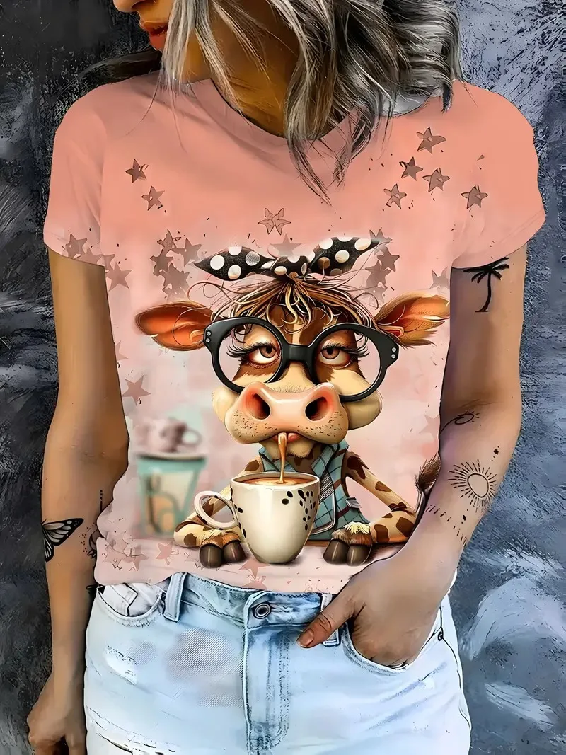 Fun and dreamy giraffe and coffee cup pattern printed women's T-shirt fashionable summer casual daily oversized women's clothing
Fun and dreamy giraffe and coffee cup pattern printed women's T-shirt fashionable summer casual daily oversized women's clothing