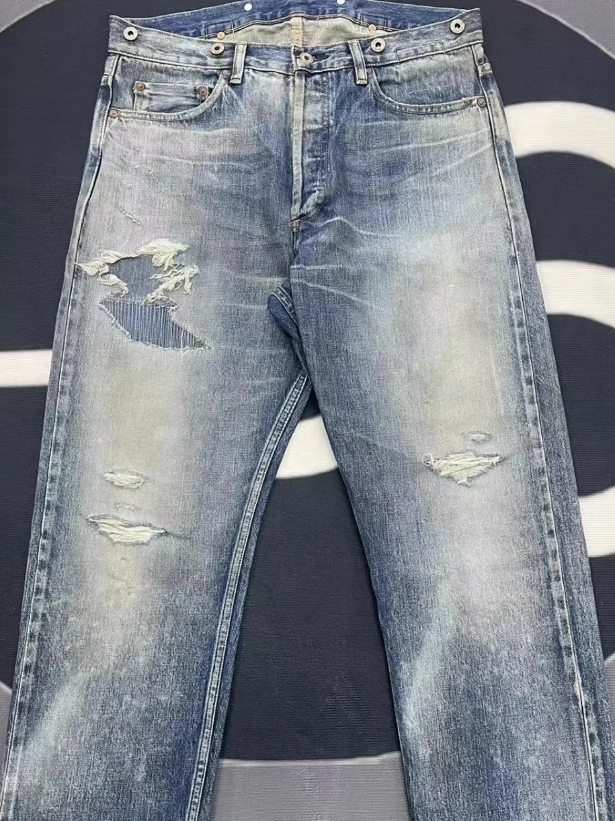 Waed Distred Patchwork Nine-Tenths Jeans Cone-aped Pants Low Waist Red Ear Denim Youthful Breathable All-Season Trendy
Waed Distred Patchwork Nine-Tenths Jeans Cone-aped Pants Low Waist Red Ear Denim Youthful Breathable All-Season Trendy